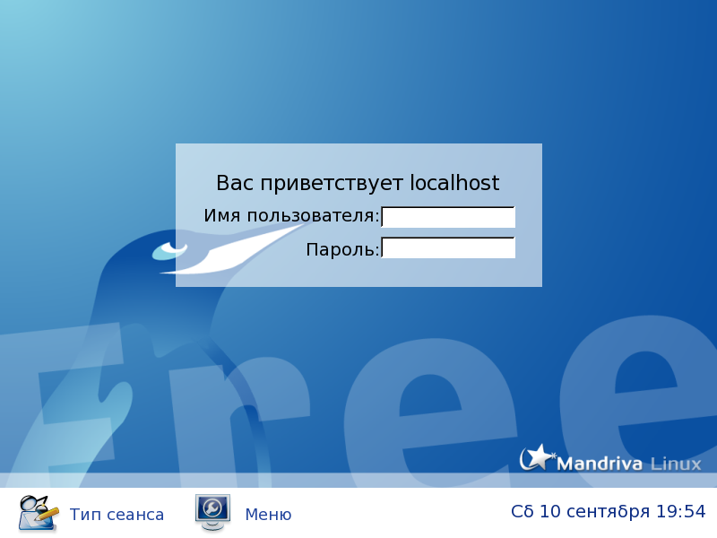 Окно входа в систему